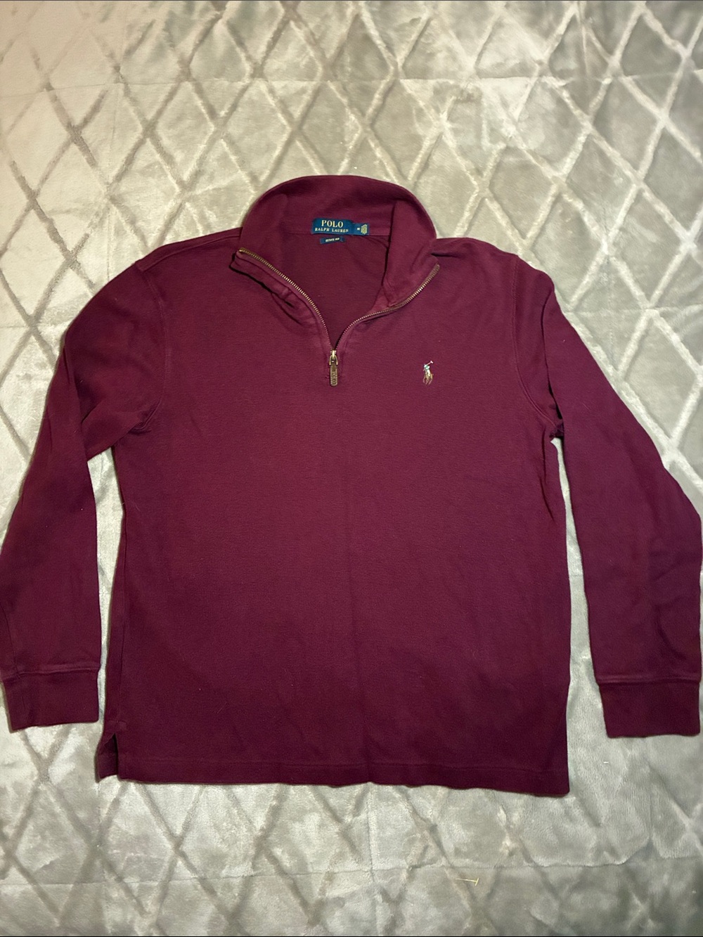 Polo by Ralph Lauren Men's Wine Red Estate Rib Cotton Quarter-Zip Sweater Sz M